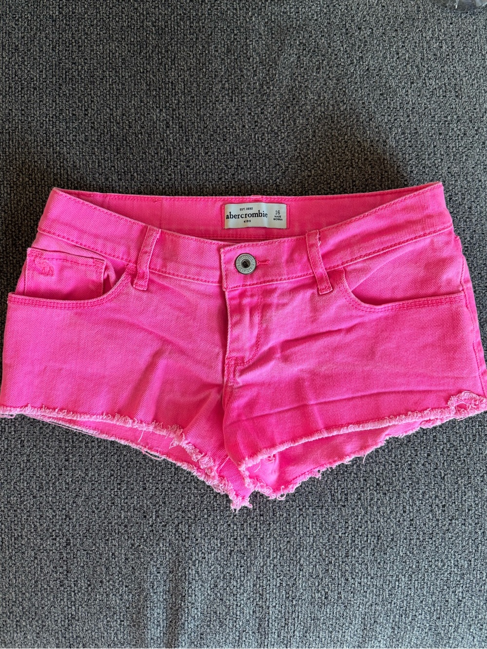 abercrombie kids Neon Pink Denim Cutoff Shorts